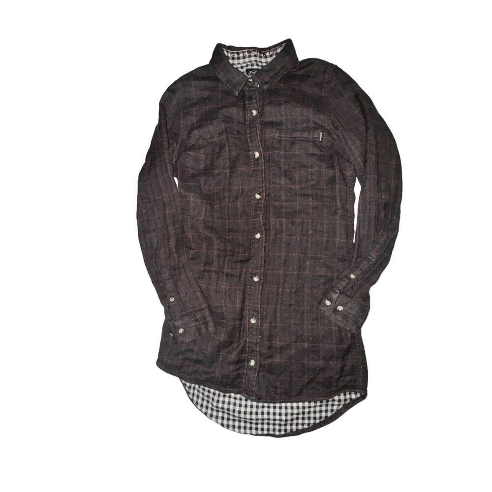 Dark Seas Flannel Shirt Men's Size XS Brown Red Plaid Flecked L/S Button Front